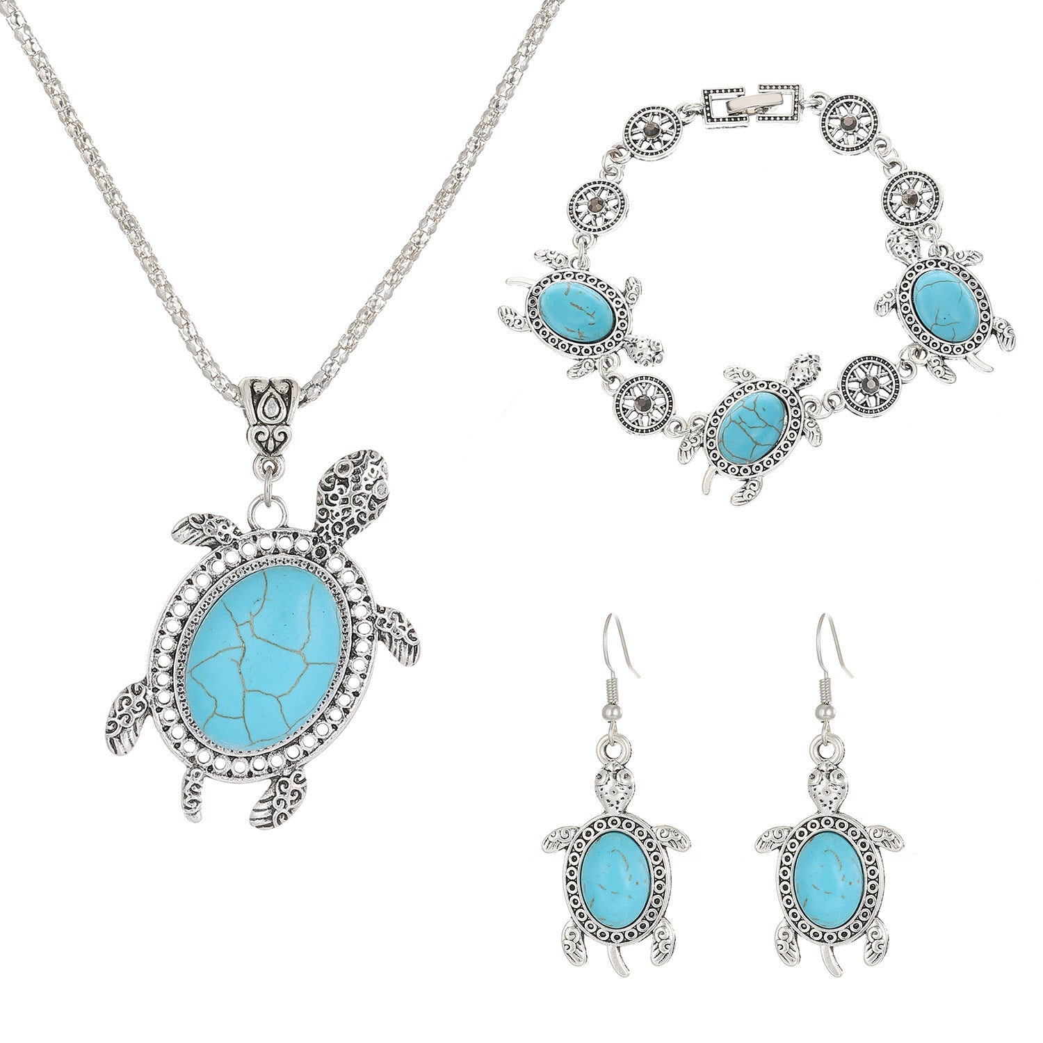 Wholesale Turquoise Turtle Three-piece Set Alloy Bracelet